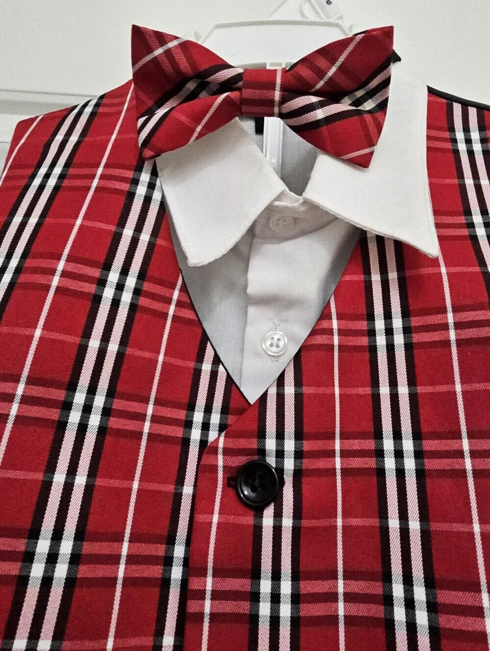 Red Plaid Vest with Black Pants Set Toddler Boy Size 5